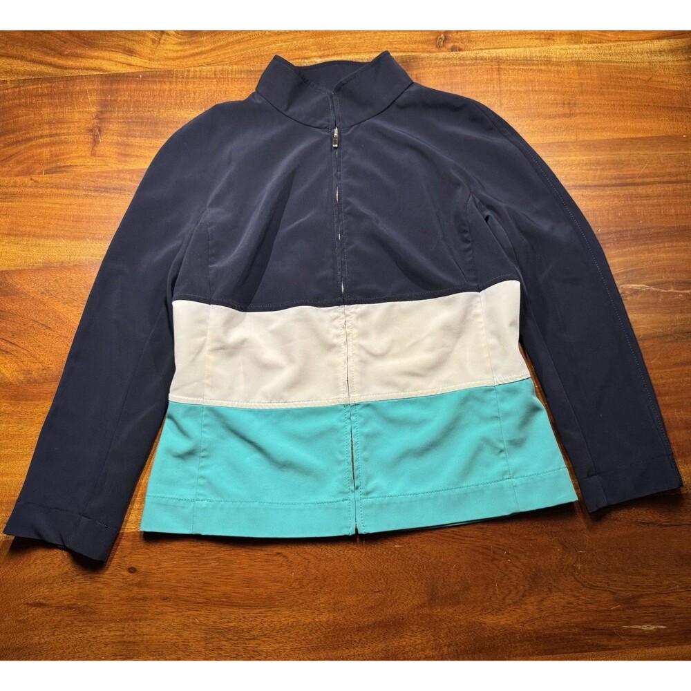 St John Collection Color Block Mock Neck Zip Jacket Size P Petite Small Stretch